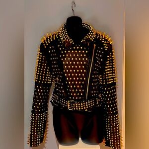 ShopAkira Azalea Wang Gold Spike Leather Jacket